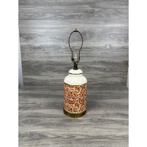 Vintage Porcelain & Brass Chinoiserie Red White Floral Lamp Hand Made & Painted! - Picture 1 of 8